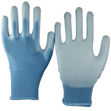 NMSAFETY 13 Gauge strickte blaue Polyestereinlage beschichtete weißen PU auf Palmenhandschuhen für helle Industrie
